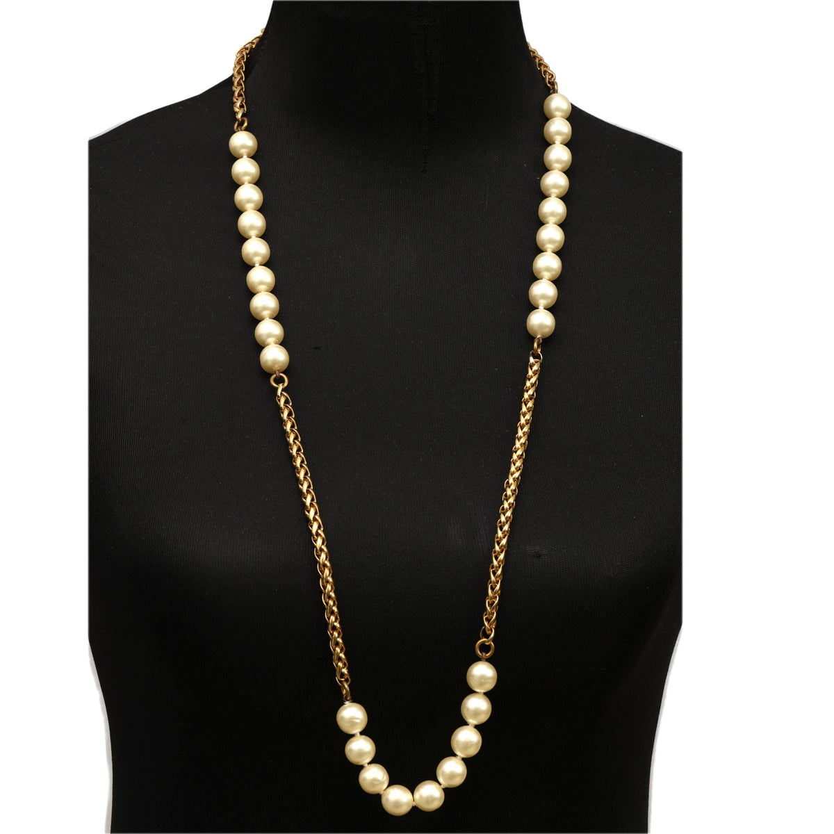 CHANEL PEARL INTERTWINED GOLD TONE VINTAGE LONG NECKLACE