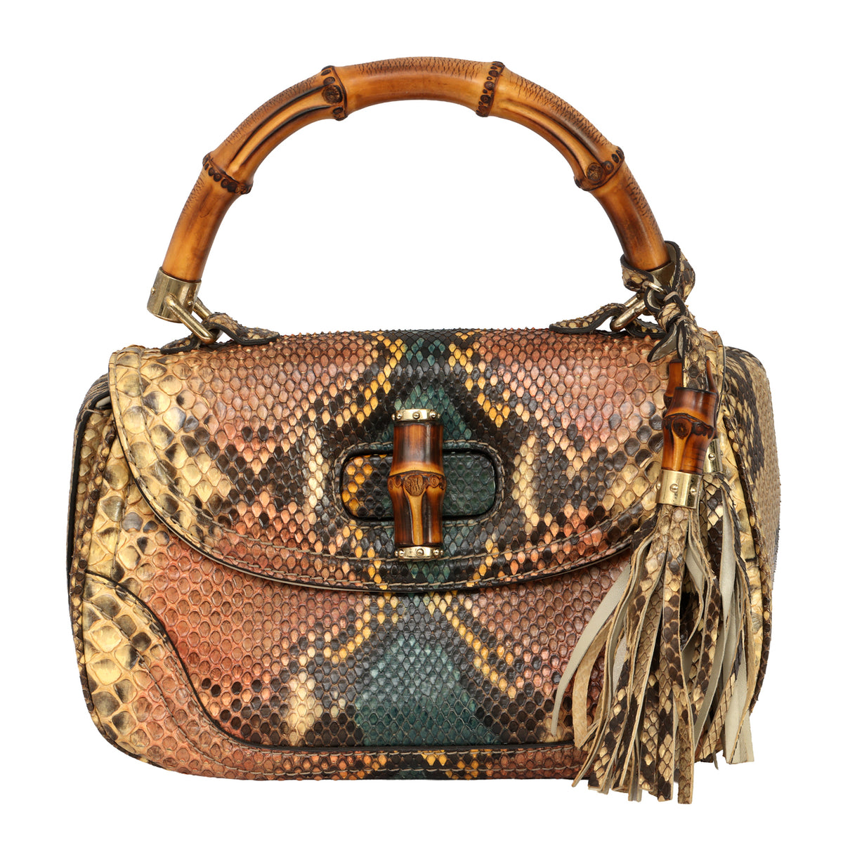 GUCCI NEW BAMBOO PYTHON TOP HANDLE BAG