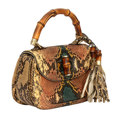 GUCCI NEW BAMBOO PYTHON TOP HANDLE BAG