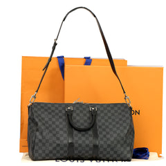 LOUIS VUITTON KEEPALL BANDDOULIERE 45 DAMIER GRAPHITE  CANVAS TRAVEL BAG