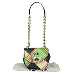 VIVIENNE WESTWOOD JODDIE BLACK TARTAN COATED CANVAS SADDLE BAG