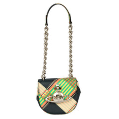 VIVIENNE WESTWOOD JODDIE BLACK TARTAN COATED CANVAS SADDLE BAG