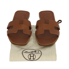 HERMES SIZE EU 38 ORAN “H” CUT- OUT LEATHER SANDALS 