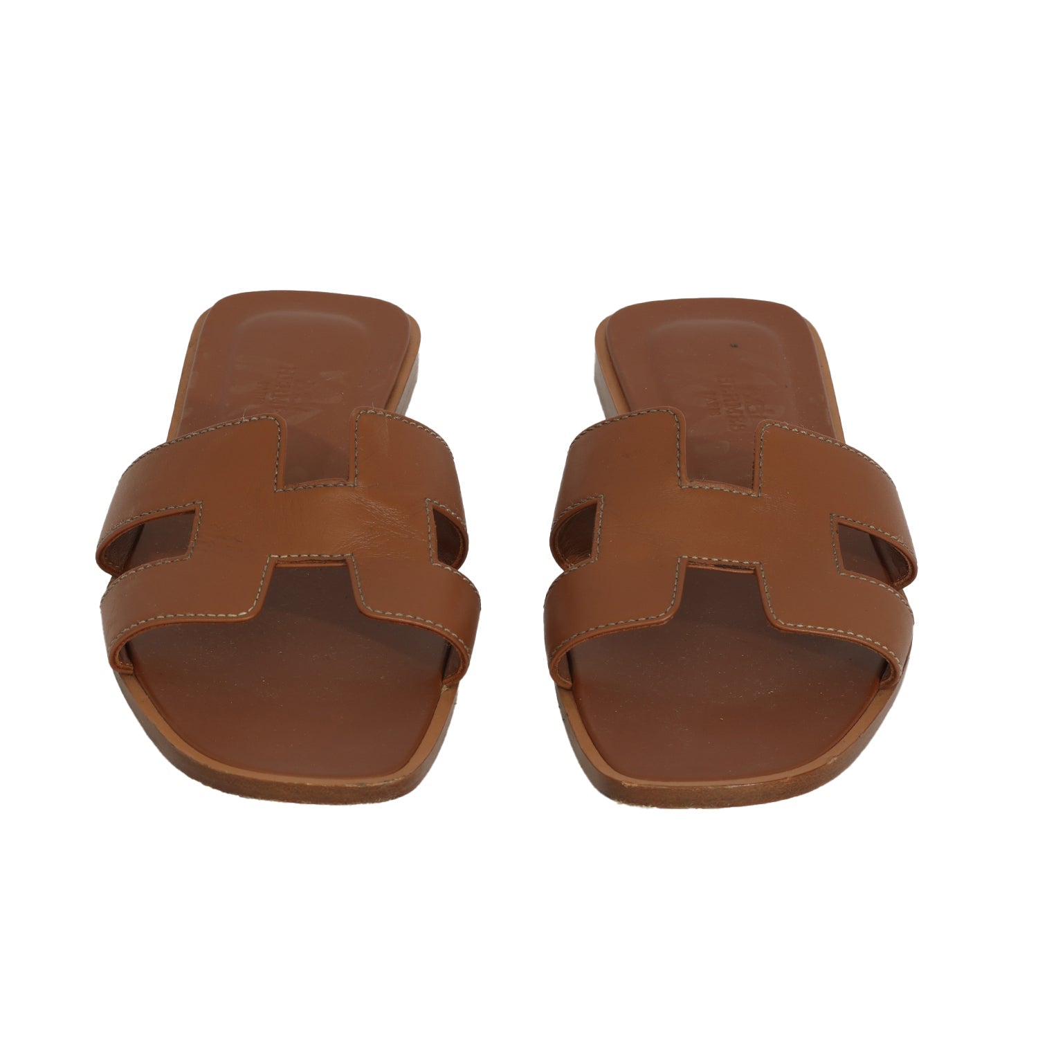 HERMES SIZE EU 38 ORAN “H” CUT- OUT LEATHER SANDALS 