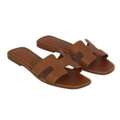 HERMES SIZE EU 38 ORAN “H” CUT- OUT LEATHER SANDALS 