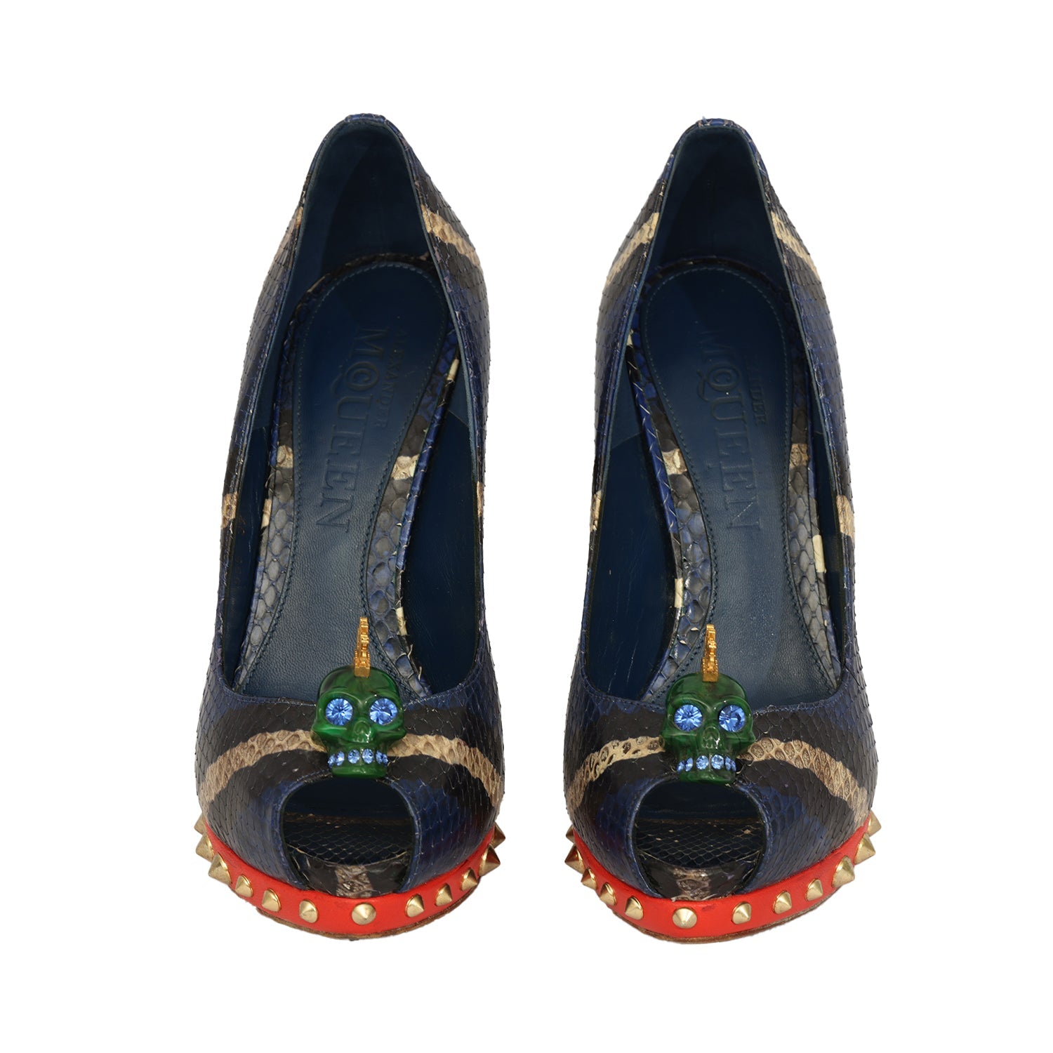 ALEXANDER MCQUEEN EU 37 SKULL EMBELLISHED PEEP-TOE PUMPS 