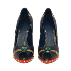ALEXANDER MCQUEEN EU 37 SKULL EMBELLISHED PEEP-TOE PUMPS 