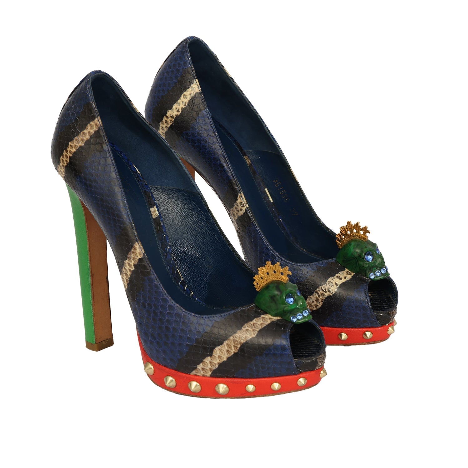 ALEXANDER MCQUEEN EU 37 SKULL EMBELLISHED PEEP-TOE PUMPS 