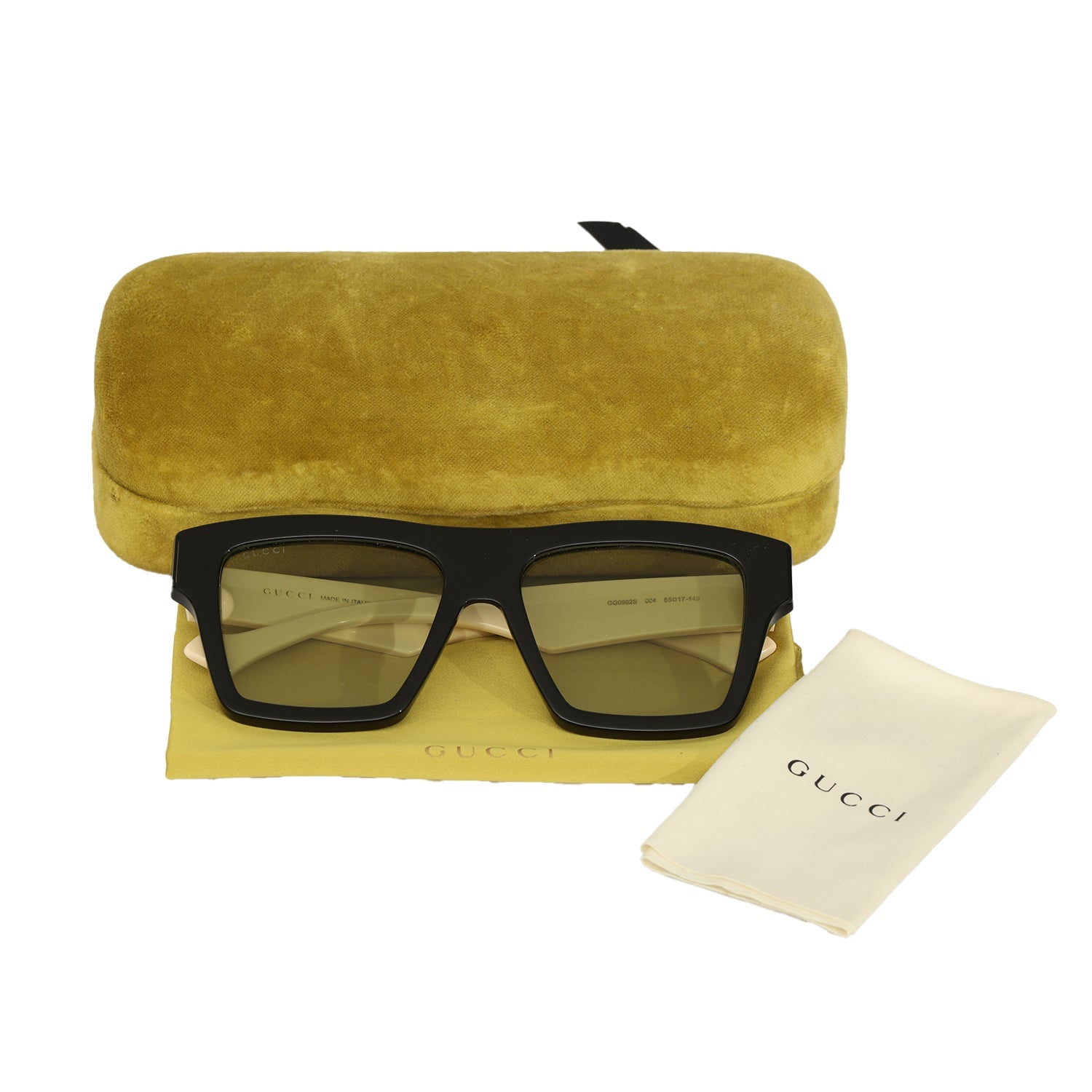 GUCCI BLACK ACETATE SQUARE FRAME SUNGLASSES 