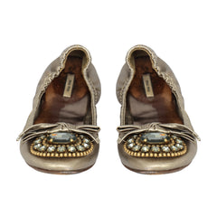 MIU MIU EU 36.5 GOLD JEWELLED LEATHER BALLET