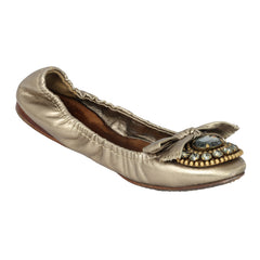 MIU MIU EU 36.5 GOLD JEWELLED LEATHER BALLET