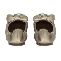 MIU MIU EU 36.5 GOLD JEWELLED LEATHER BALLET