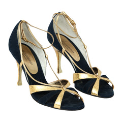 DOLCE & GABBANA EU 37.5 GOLD LEATHER ANKLE STRAP HEELS