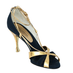 DOLCE & GABBANA EU 37.5 GOLD LEATHER ANKLE STRAP HEELS