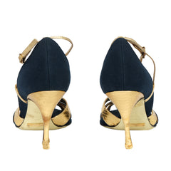 DOLCE & GABBANA EU 37.5 GOLD LEATHER ANKLE STRAP HEELS