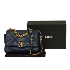 CHANEL BLUE QUILTED LAMBSKIN 19 FLAP BAG