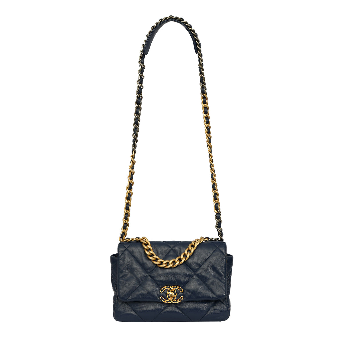 CHANEL BLUE QUILTED LAMBSKIN 19 FLAP BAG