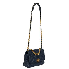 CHANEL BLUE QUILTED LAMBSKIN 19 FLAP BAG