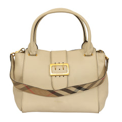 BURBERRY BUCKLE GRAINED LEATHER TOTE BAG