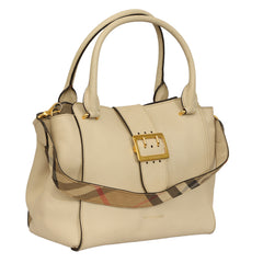 BURBERRY BUCKLE GRAINED LEATHER TOTE BAG