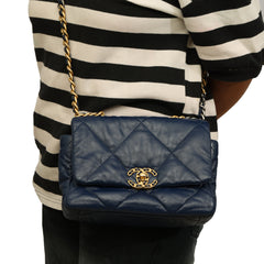CHANEL BLUE QUILTED LAMBSKIN 19 FLAP BAG