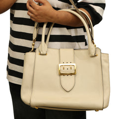 BURBERRY BUCKLE GRAINED LEATHER TOTE BAG