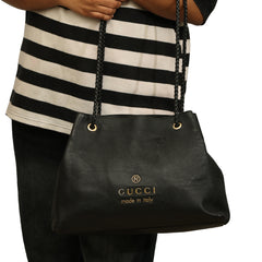 GUCCI GIFFORD BLACK LEATHER TOTE BAG