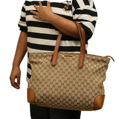 GUCCI GG CANVAS WEB SHERRY LINE TOTE BAG