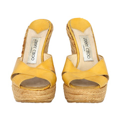 JIMMY CHOO EU 36 YELLOW PATENT LEATHER PHYLLIS WEDGES