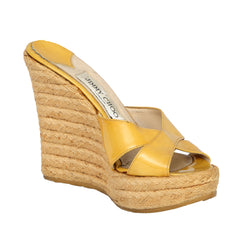 JIMMY CHOO EU 36 YELLOW PATENT LEATHER PHYLLIS WEDGES