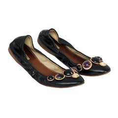 MIU MIU EU 36.5 GEM-EMBELLISHED BALLERINA FLATS