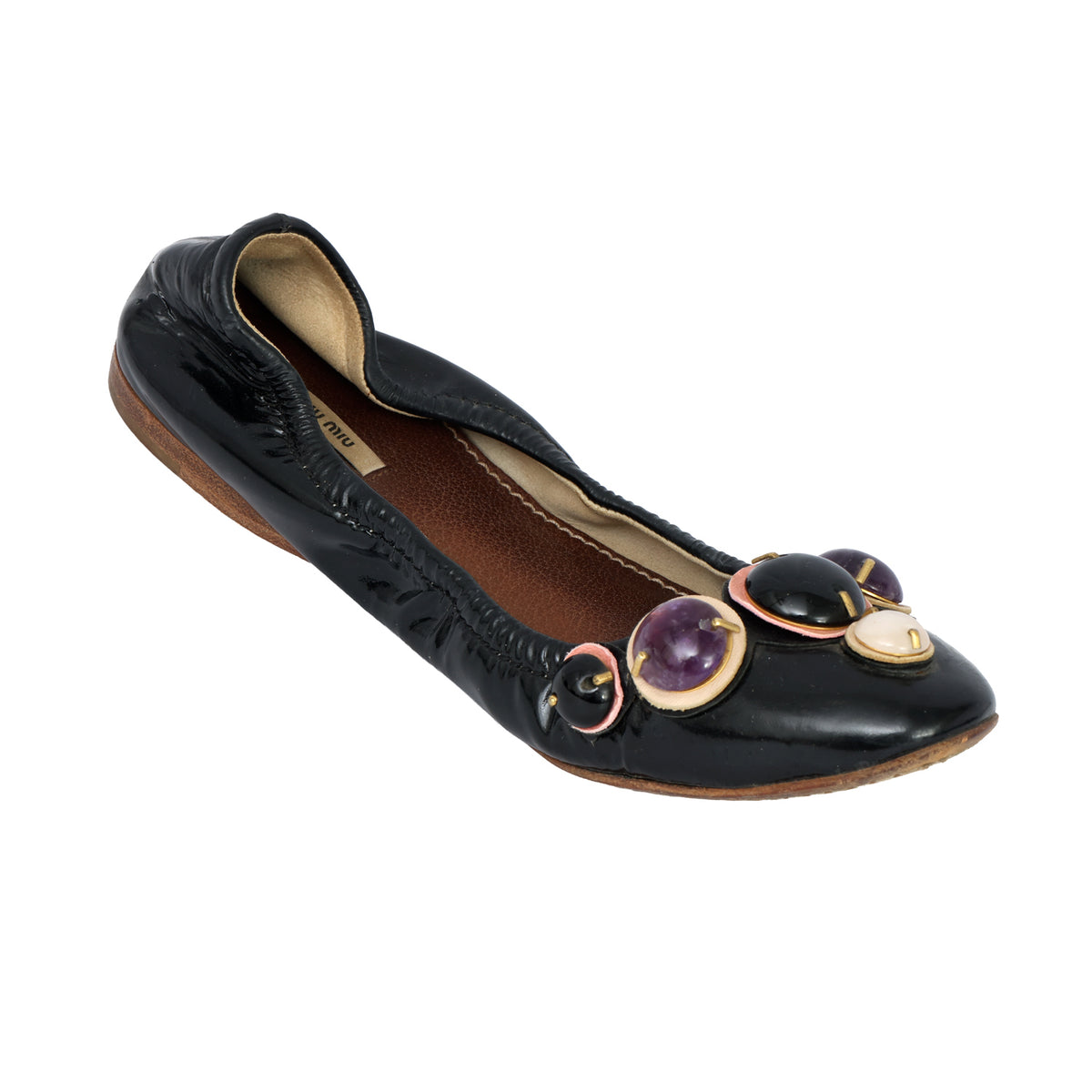MIU MIU EU 36.5 GEM-EMBELLISHED BALLERINA FLATS