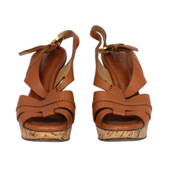 CHLOE EU 36.5 BROWN RENNE LEATHER WEDGES