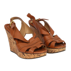 CHLOE EU 36.5 BROWN RENNE LEATHER WEDGES