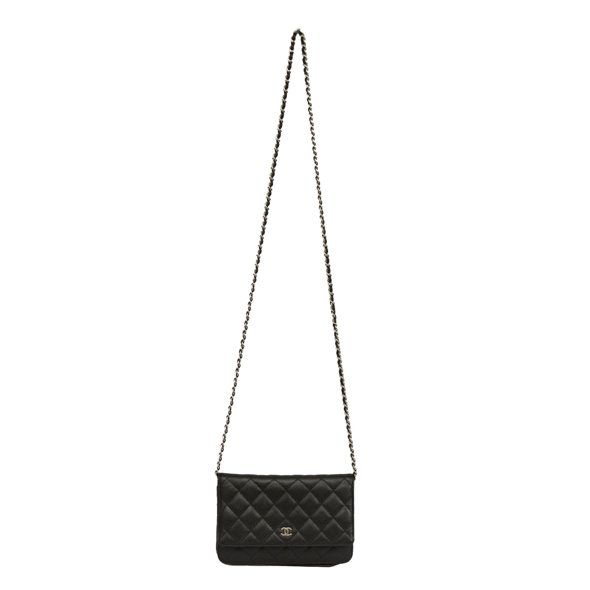 CHANEL QUILTED BLACK WALLET ON CHAIN HANDBAG