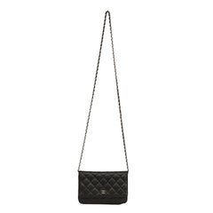 CHANEL QUILTED BLACK WALLET ON CHAIN HANDBAG