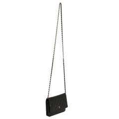 CHANEL QUILTED BLACK WALLET ON CHAIN HANDBAG
