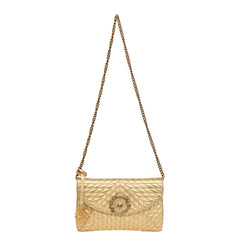 ROBERTO CAVALLI GOLD QUILTED LEATHER HANDBAG