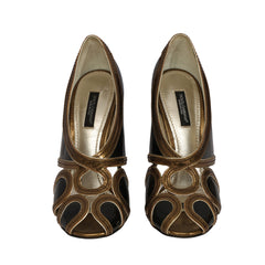 DOLCE & GABBANA EU 36.5 PEEP-TOE PATENT LEATHER HEELS
