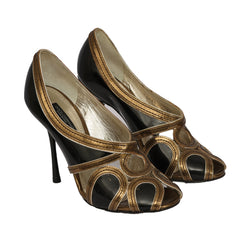 DOLCE & GABBANA EU 36.5 PEEP-TOE PATENT LEATHER HEELS