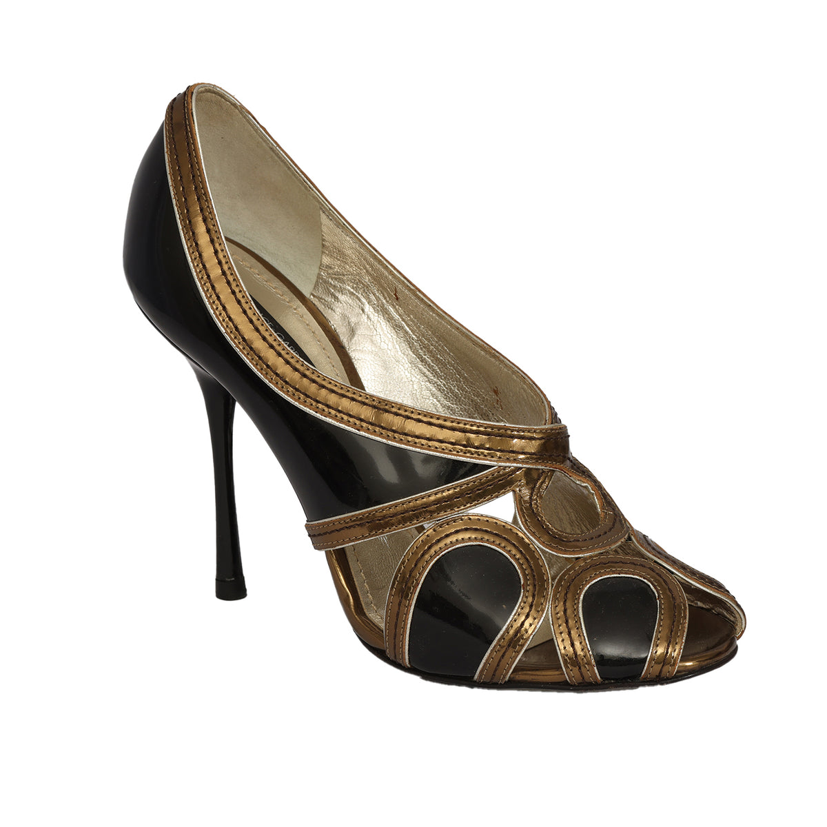 DOLCE & GABBANA EU 36.5 PEEP-TOE PATENT LEATHER HEELS