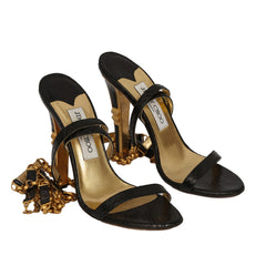 JIMMY CHOO EU:36.5 SNAKESKIN TEXTURED STRAP CHAIN HEELS