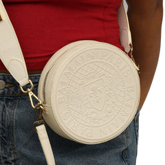 BALMAIN PARIS ROUND LEATHER CROSSBODY BAG