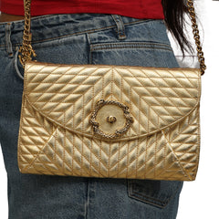 ROBERTO CAVALLI GOLD QUILTED LEATHER HANDBAG