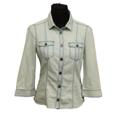 BURBERRY SIZE S WOMEN DENIM DUAL FLAP CHEST POCKETS SHIRT