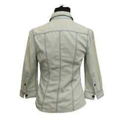 BURBERRY SIZE S WOMEN DENIM DUAL FLAP CHEST POCKETS SHIRT