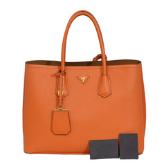 PRADA ORANGE SAFFINO LEATHER DOUBLE  HANDLE TOTE BAG