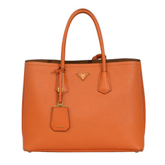 PRADA ORANGE SAFFINO LEATHER DOUBLE  HANDLE TOTE BAG