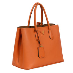 PRADA ORANGE SAFFINO LEATHER DOUBLE  HANDLE TOTE BAG