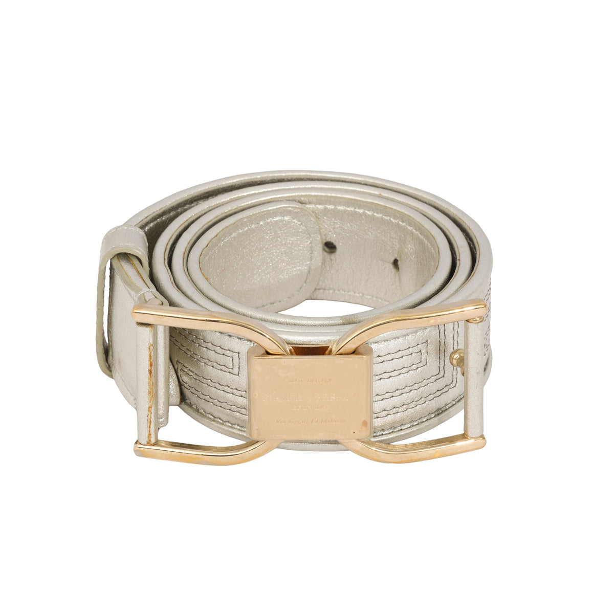 VERSACE SIZE 85 CM / 36 INCHES GOLD TONE BUCKLE BELT